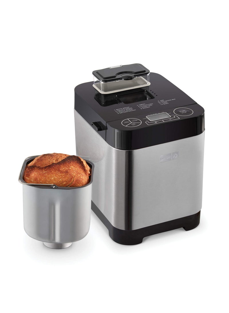 Dash Dash Everyday Stainless Steel Bread Maker Up to 15lb Loaf Programmable 12 Settings  Gluten Free  Automatic Filling Dispenser  Black 