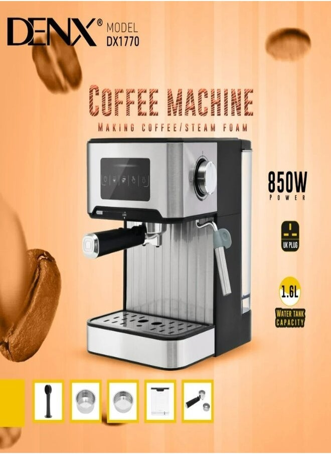 Denx Dinex Espresso And Cappuccino Coffee Maker With Touch Screen, Power Of 850 Watts And Capacity Of 1.6 Liters, Steel - Dx1770 - Image 3