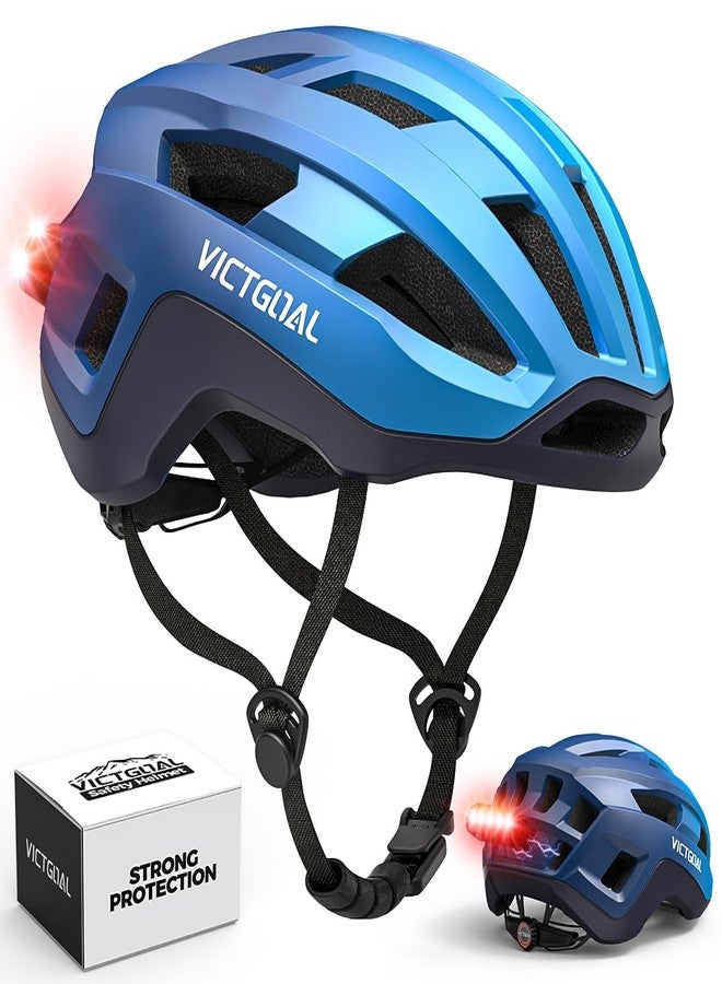 VICTGOAL Road Bike Helmet Adult Men Women with Detachable Magnetic Rear Light, Bicycle Helmet Adjustable Breathable Road Cycling Helmet for Road Mountain Riding (MetalBlue, L: 57-61 cm) - Image 1