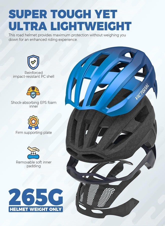 VICTGOAL Road Bike Helmet Adult Men Women with Detachable Magnetic Rear Light, Bicycle Helmet Adjustable Breathable Road Cycling Helmet for Road Mountain Riding (MetalBlue, L: 57-61 cm) - Image 3