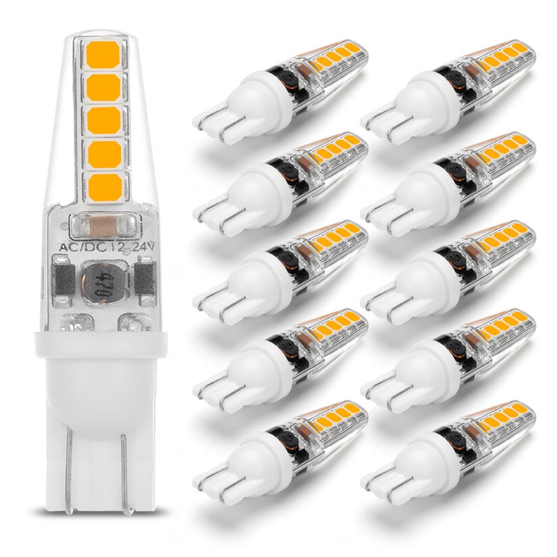 ALIDE 12 Volt Low Voltage Wedge Base Led Landscape Bulbs T5 T10 3W 300lm,T5 Malibu Path Garden Light Bulbs,921 922 912 194 168 T10 RV Camper Trailer Motorhome Marine Boat Dome Light,2700K Warm White,10 Pack - Image 1