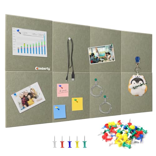 Climberty® 8 Pcs Felt Bulletin Board Tiles 30x30cm Self Adhesive Soft Boards for Wall, Soundproof Blanket Pin Board with 50 Pushpins for Notes Photos Decor (Teal Green) - Image 1