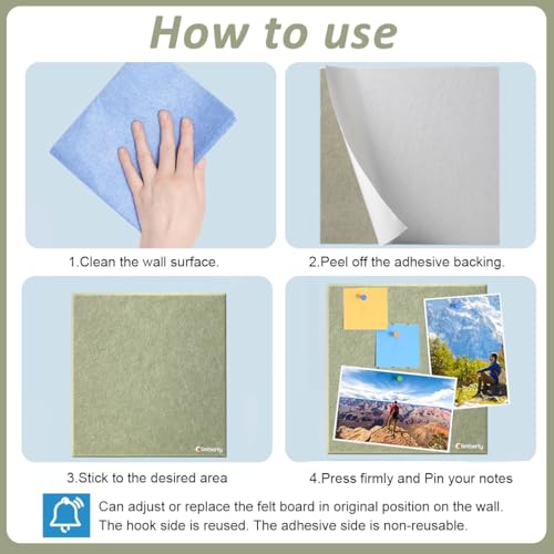 Climberty® 8 Pcs Felt Bulletin Board Tiles 30x30cm Self Adhesive Soft Boards for Wall, Soundproof Blanket Pin Board with 50 Pushpins for Notes Photos Decor (Teal Green) - Image 3