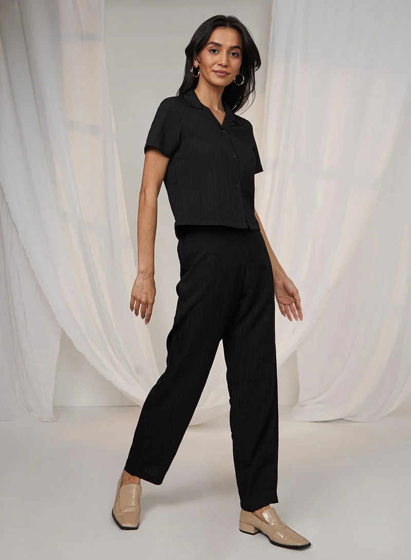Pinacolada  Women's Midnight Black Textured Co-Ord Set for Women | Best Price UAE