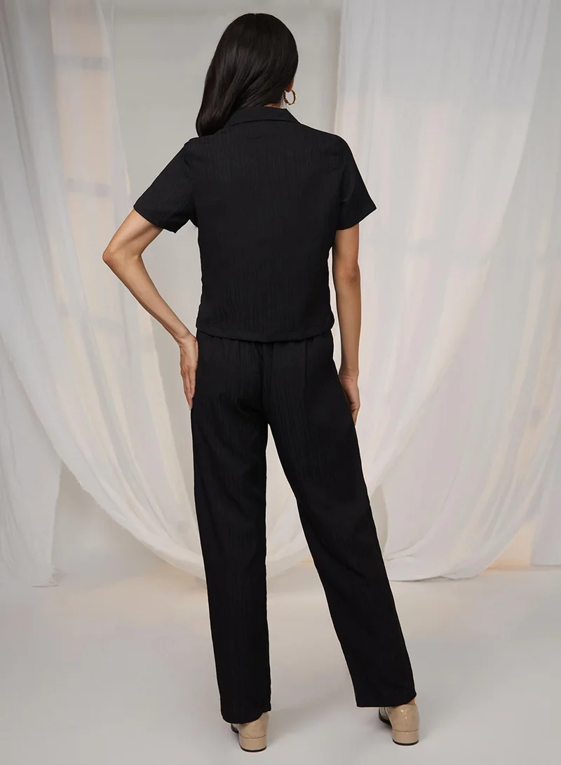 Pinacolada  Women's Midnight Black Textured Co-Ord Set for Women | Best Price UAE