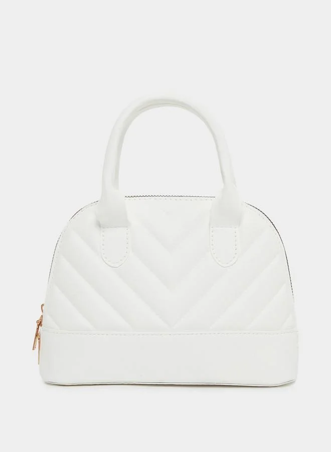Styli Women White V Quilted Look Handbag