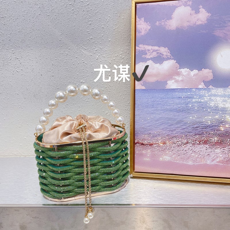 Metal Hollow Shiny Colorful Rhinestone Vegetable Basket Bird Cage Bag Banquet Diamond Bucket Bag Clutch Messenger Bag - Image 1