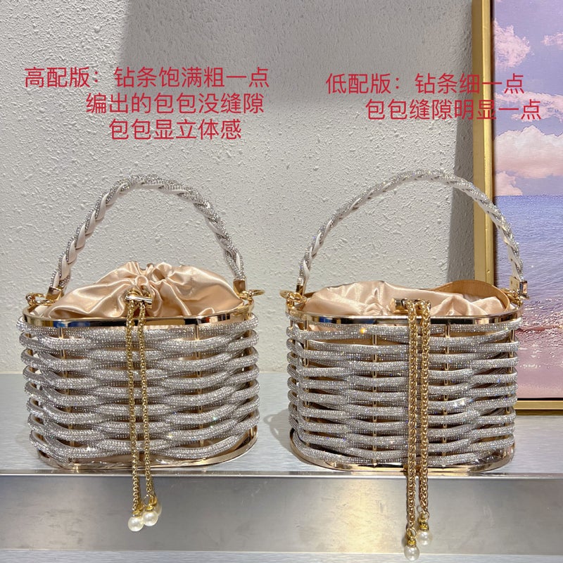 Metal Hollow Shiny Colorful Rhinestone Vegetable Basket Bird Cage Bag Banquet Diamond Bucket Bag Clutch Messenger Bag - Image 5