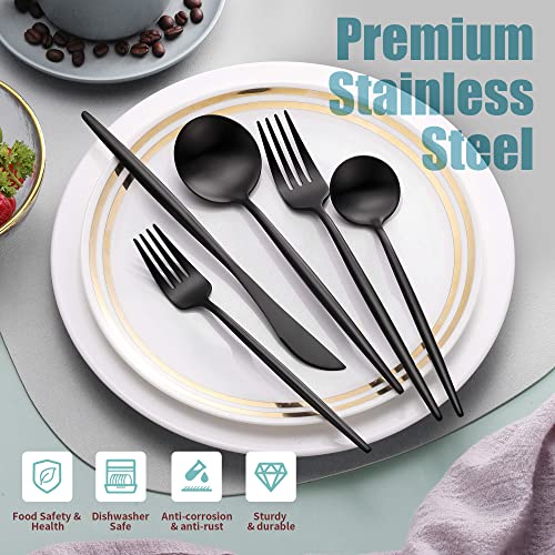 Lemeya Matte Black Silverware Set for 4,Modern Stainless Steel Brushed Cutlery Set,20-Pieces Heavy Duty Flatware Set,Knives Spoons and Forks Set Utensils Set, Satin Finish, Dishwasher Safe - Image 4