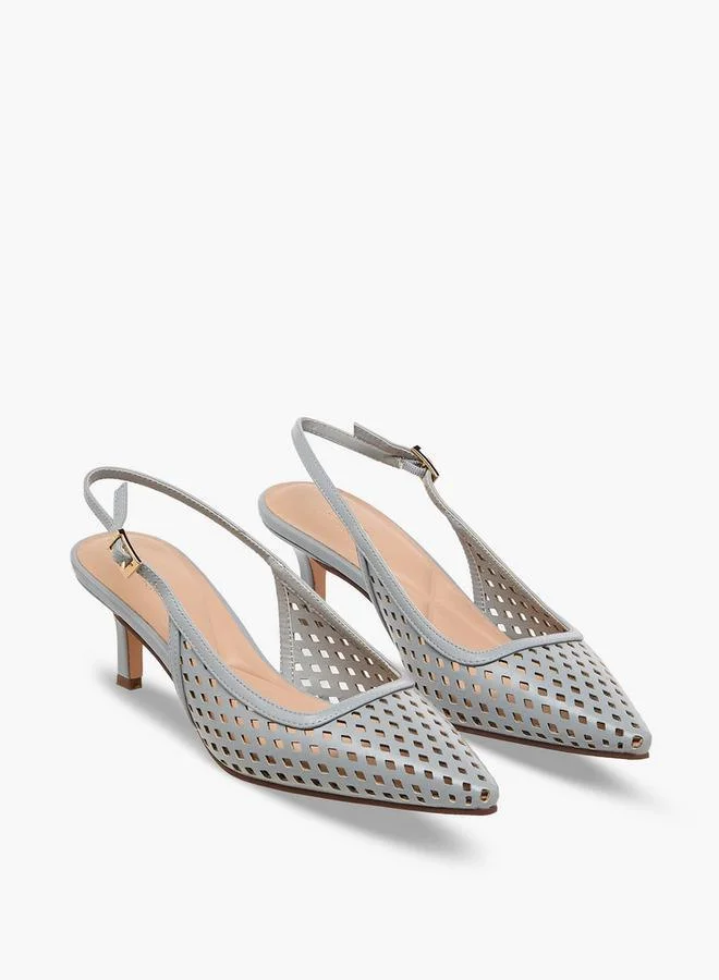 Celeste Women Laser Cut Detail Kitten Heel Shoes