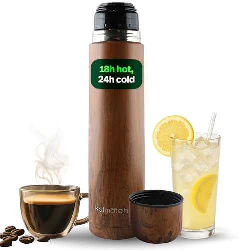 KALMATEH Modern Elegant Double Walled Vacuum Insulated Stainless Steel Thermo Bottle 1000 ml Precise Pouring Heat Retention For Yerba Mate Coffee Tea and Camping