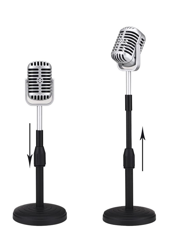 Desktop Microphone Prop Model, with Adjustable Stand, Classic Retro Style Microphone Prop Decor for Party Decoration Costume Role Play Game Night - Image 3