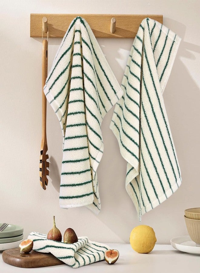 Jacquotha Striped Cotton Washcloths 4 Pack, 13” x 13” - Soft Wash Cloths for Bathroom, Kitchen, Gym, Face, Green and Cream - Image 3
