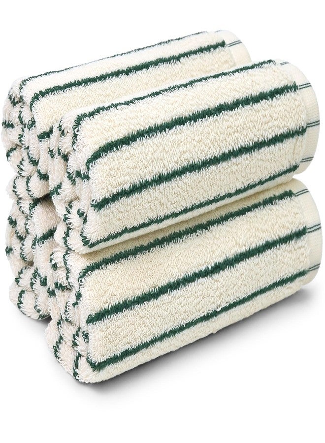 Jacquotha Striped Cotton Washcloths 4 Pack, 13” x 13” - Soft Wash Cloths for Bathroom, Kitchen, Gym, Face, Green and Cream - Image 1