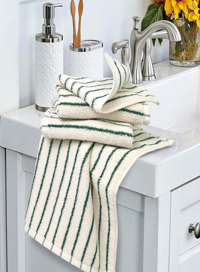 Jacquotha Striped Cotton Washcloths 4 Pack, 13” x 13” - Soft Wash Cloths for Bathroom, Kitchen, Gym, Face, Green and Cream - Image 2