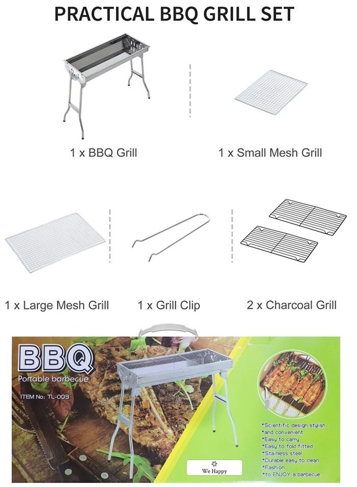 وي هابي 6 قطع محمولة من الفولاذ المقاوم للصدأ قابلة للطي شواية فحم خارجية ، مثالية للتخييم والنزهات وأسهل في الحمل - Image 5