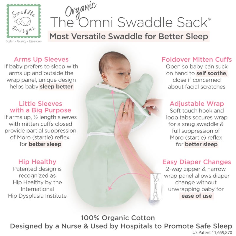 SwaddleDesigns Organic 6-Way Omni Swaddle Sack Arms Up Swaddle for Newborn, More Options to Calm Startle Reflex, Improves Sleep, 12-18 lbs, Soft Jadeite - Image 2