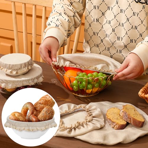 Patelai 10 Pcs Bowl Covers Reusable in 5 Size Stretch Cloth Fabric Elastic Food Storage Bowl Covers Bread Sourdough Lids for Proofing Food Fruits Leftover(Beige,Beige Style) - Image 5