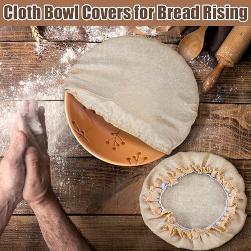 Patelai 10 Pcs Bowl Covers Reusable in 5 Size Stretch Cloth Fabric Elastic Food Storage Bowl Covers Bread Sourdough Lids for Proofing Food Fruits Leftover(Beige,Beige Style) - Image 3