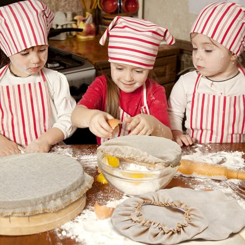 Patelai 10 Pcs Bowl Covers Reusable in 5 Size Stretch Cloth Fabric Elastic Food Storage Bowl Covers Bread Sourdough Lids for Proofing Food Fruits Leftover(Beige,Beige Style) - Image 4