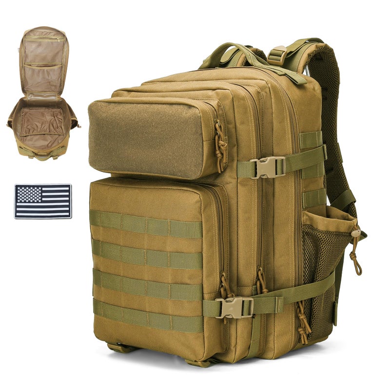 gracedon Tactical Backpack - Military Molle Bag 3 Days Pack for men and Women Large Assault Rucksack 45L (Khaki) - Image 1