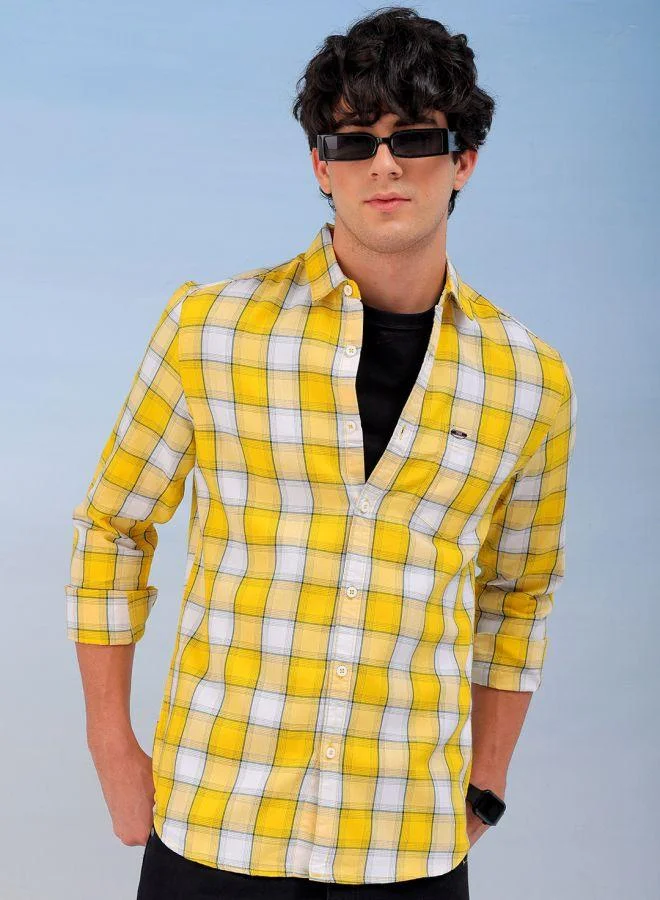 شركة المرآب الهندية Men Slim Fit Checkered Full Sleeves Cutaway Collar Casual Shirt