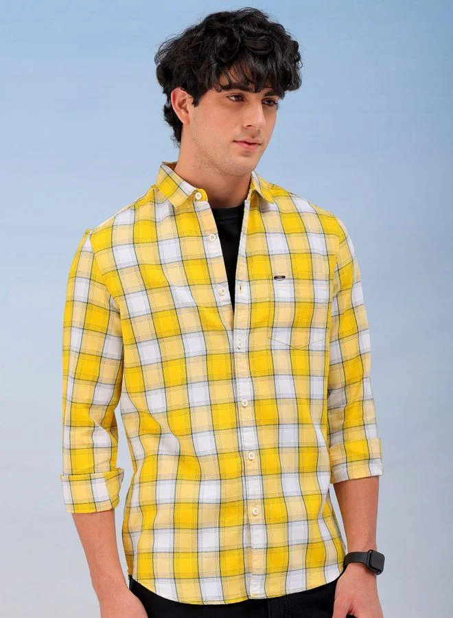 شركة المرآب الهندية Men Slim Fit Checkered Full Sleeves Cutaway Collar Casual Shirt