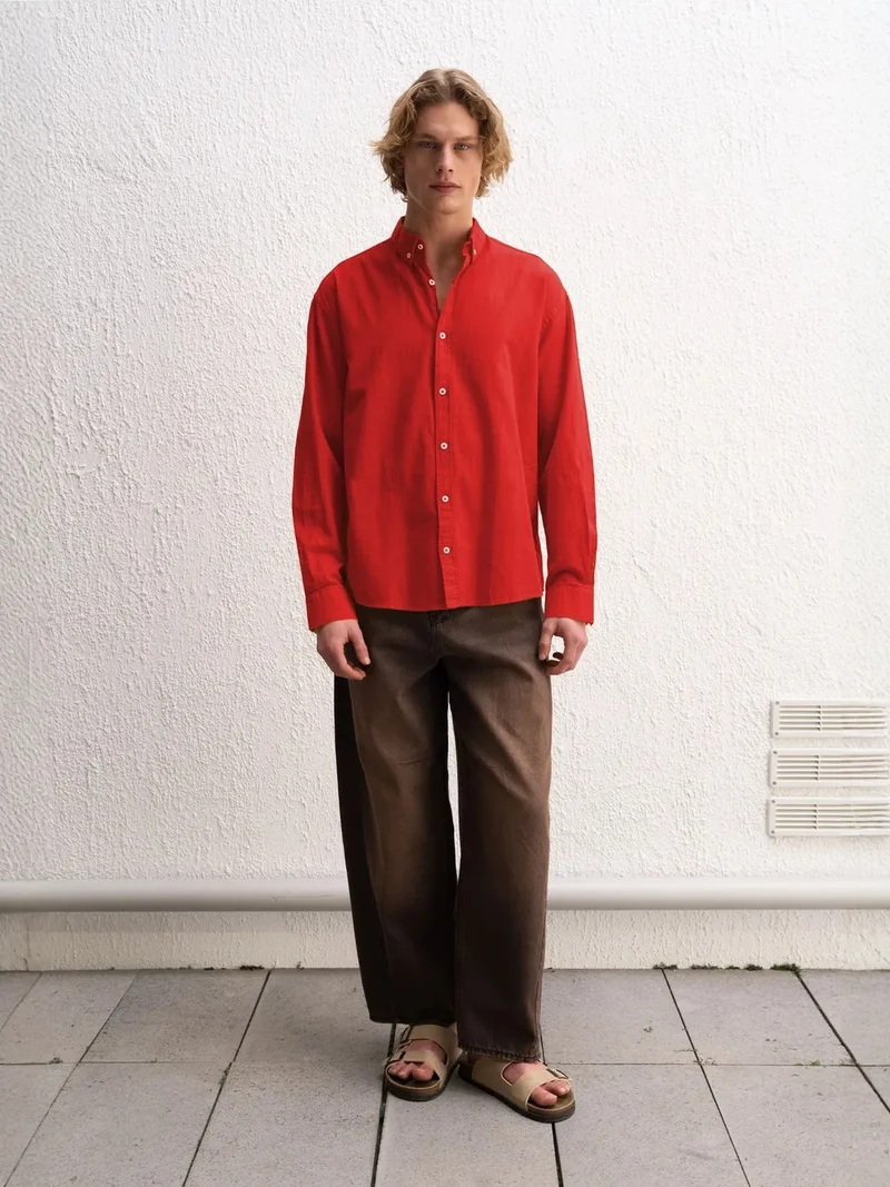 Giesto Red GIESTO Cotton Oversized Button-Up Shirt for Men | Best Price UAE
