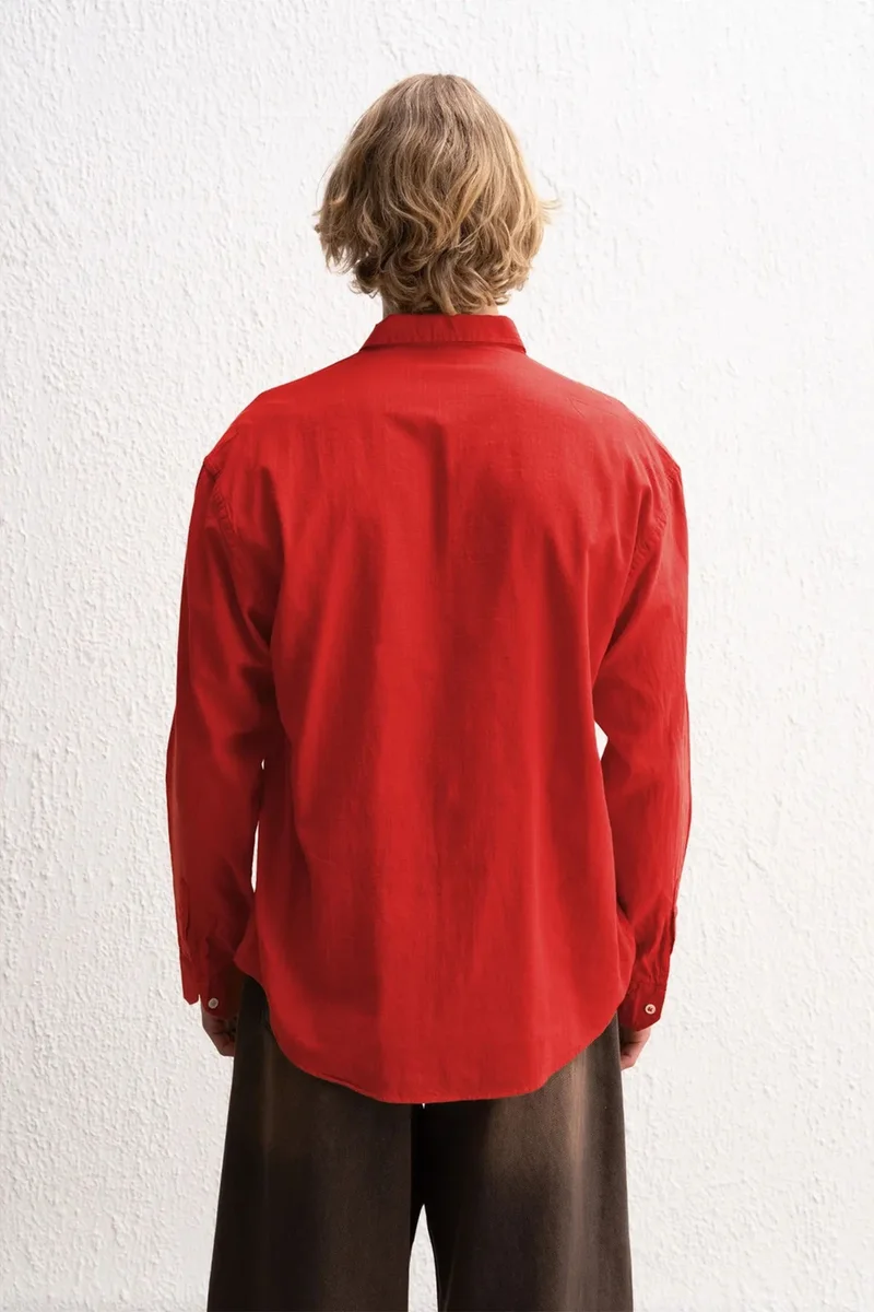 Giesto Red GIESTO Cotton Oversized Button-Up Shirt for Men | Best Price UAE