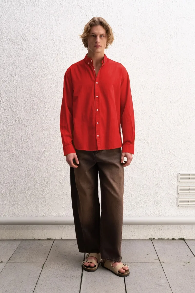 Giesto Red GIESTO Cotton Oversized Button-Up Shirt for Men | Best Price UAE