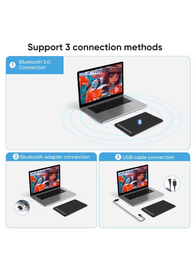 XPPen Deco MW Graphics Tablet 8x5 inch Wireless Digital Drawing Tablet with Bluetooth V5.0 USB Support Windows Mac Android - Image 4