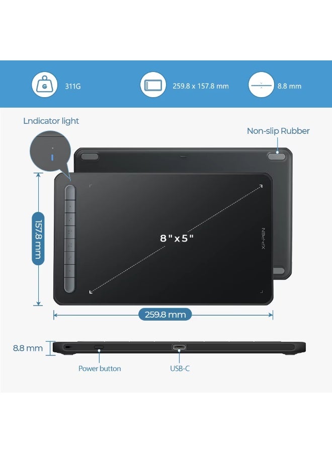 XPPen Deco MW Graphics Tablet 8x5 inch Wireless Digital Drawing Tablet with Bluetooth V5.0 USB Support Windows Mac Android - Image 2