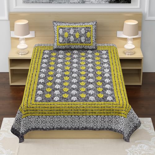 RajasthaniKart® Pure 100% Cotton Single Bed Sheet with 1 Pillow Cover (Bedsheet for Single Bed Cotton, Grey Small Booty) - Image 3