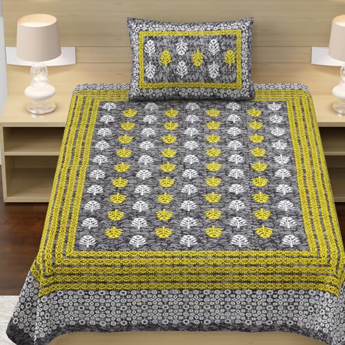RajasthaniKart® Pure 100% Cotton Single Bed Sheet with 1 Pillow Cover (Bedsheet for Single Bed Cotton, Grey Small Booty) - Image 2