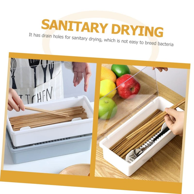 White Chopsticks Holder Box With Drainage Dining Table Accessory Silverware Organizer - Image 4