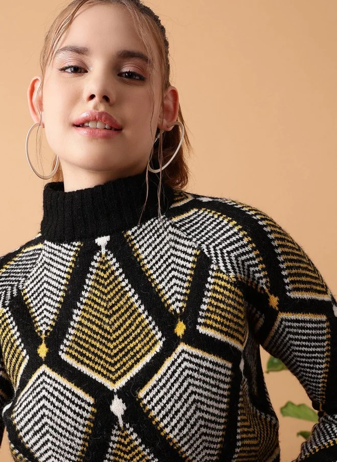 STREET 9 Geometric Printed Turtle Neck Pullover for Women
