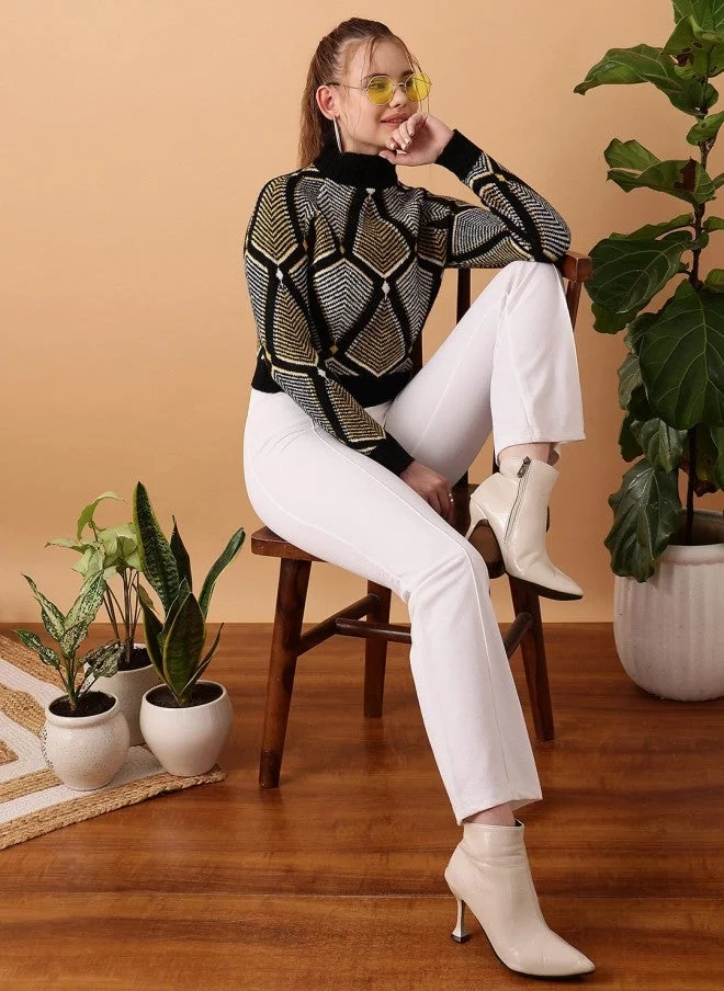 STREET 9  Geometric Printed Turtle Neck Pullover for Women for Women | Best Price UAE
