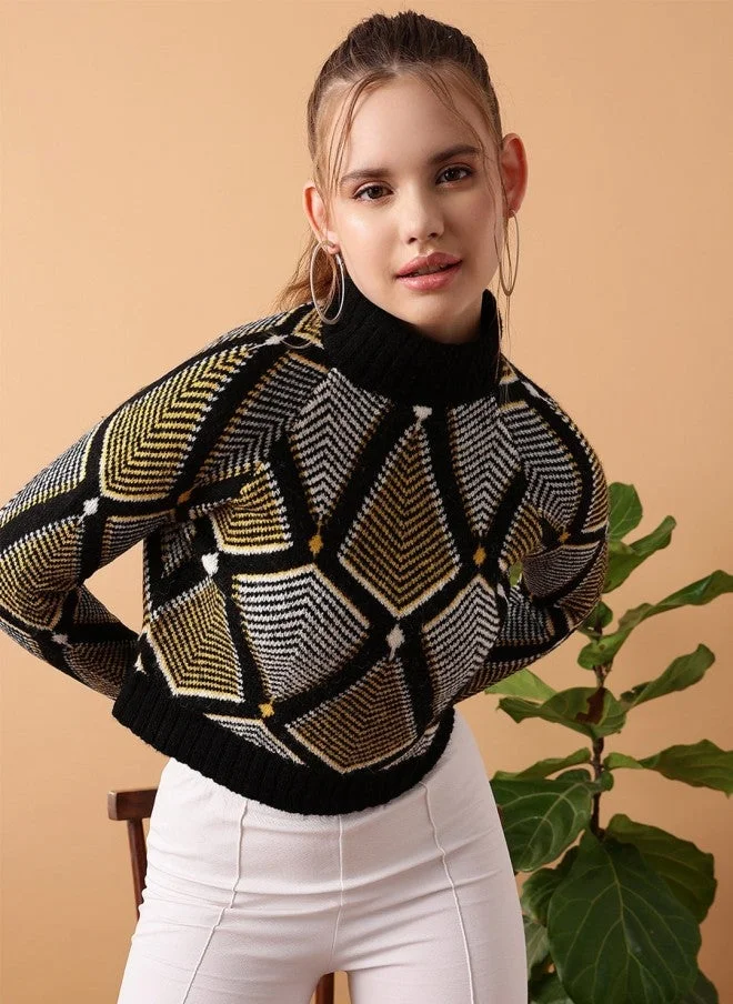 STREET 9  Geometric Printed Turtle Neck Pullover for Women for Women | Best Price UAE