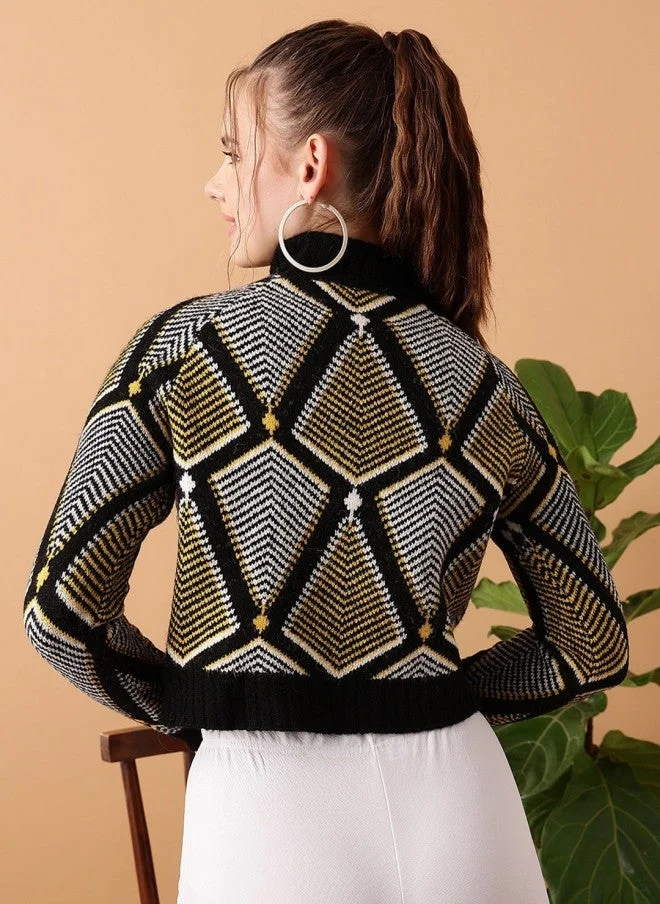 STREET 9  Geometric Printed Turtle Neck Pullover for Women for Women | Best Price UAE