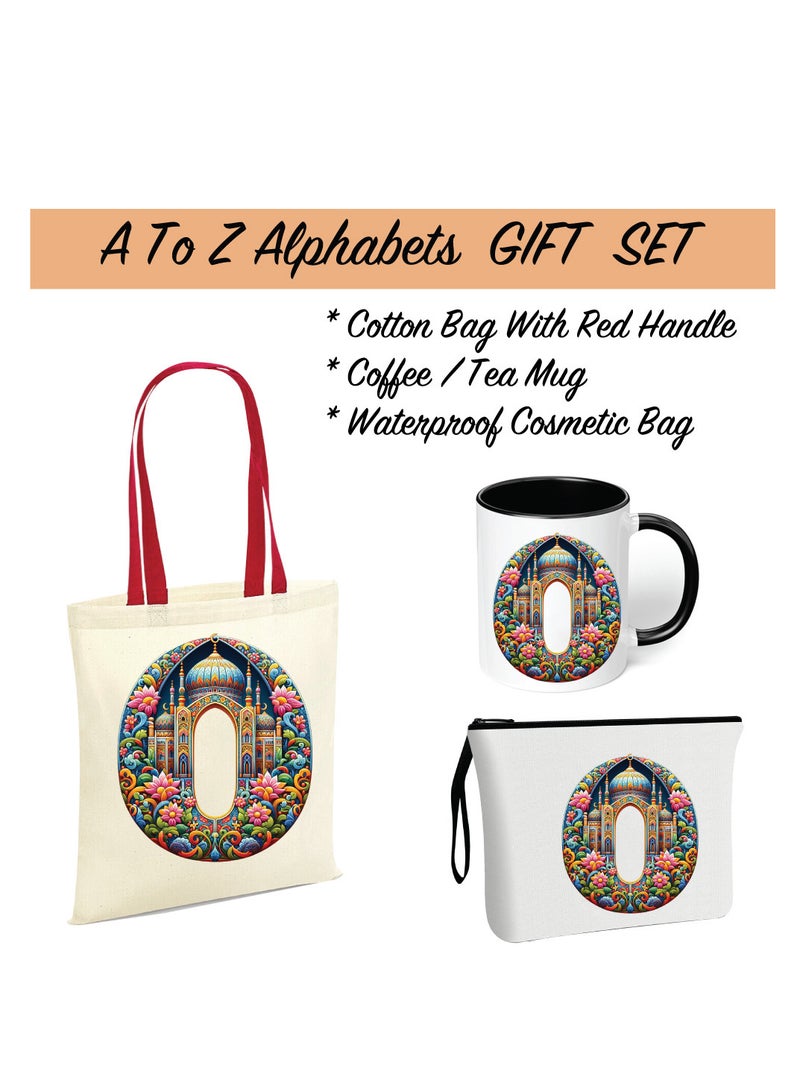 PRINTSHOP4ME Pack of 3 Initial Monogram Gift Set - Black Coffee Mug, Cosmetic Bag and Cotton Tote bag Set - Gift Set for Her - Perfect for Ramadan, School, Travel and Birthday Gift - Image 2