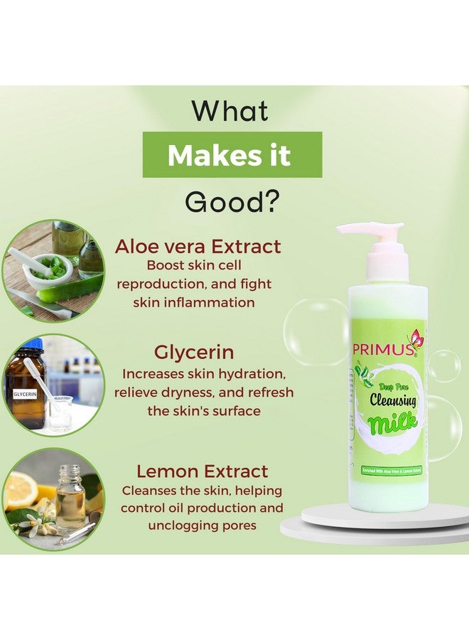 Primus AloeVera Cleansing Milk Enriched With AloeVera & Lemon Extracts | Ultra Clean & Refreshing | Cleansing Milk For Face Makeup Remover | 250 ml - Image 2