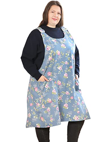 APRONNER Big Plus Size Aprons for Women with Pockets Cotton Linen Baking Kitchen Cooking Rose Flower - Image 2