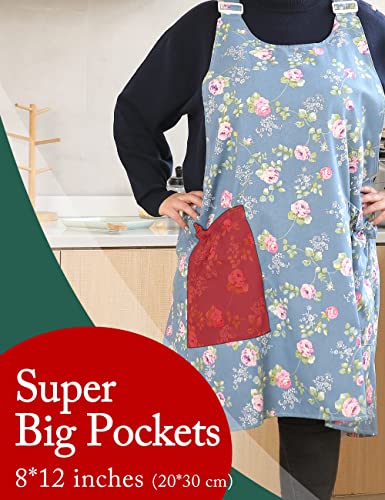 APRONNER Big Plus Size Aprons for Women with Pockets Cotton Linen Baking Kitchen Cooking Rose Flower - Image 3