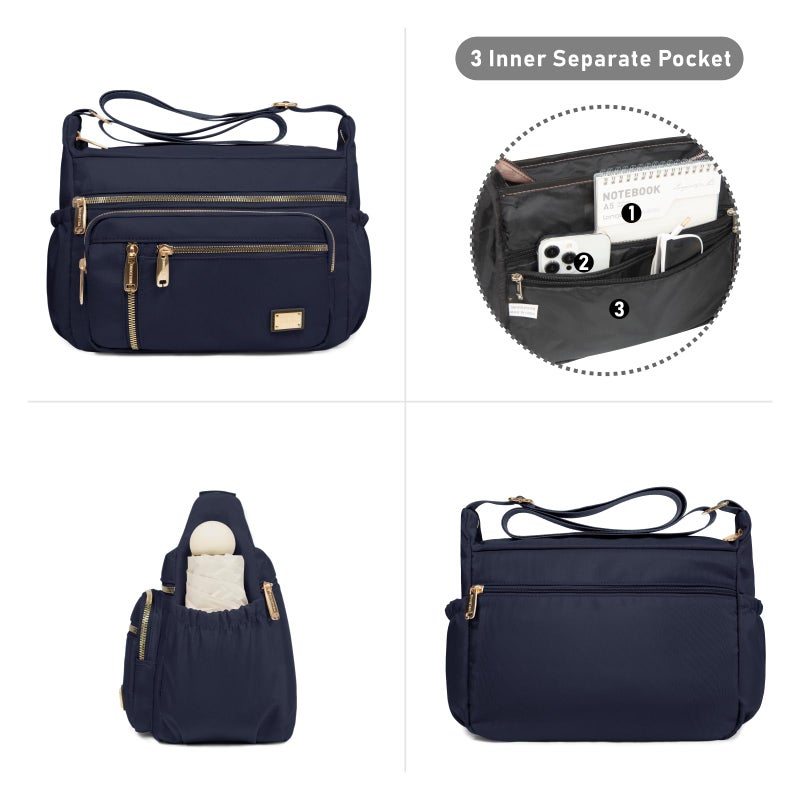 NPBAG Crossbody Bag for Women, Nylon Shoulder Purse Handbag Messenger Bag, Trendy Pocketbooks, Waterproof and Multi-Pockets (Navy) - Image 3