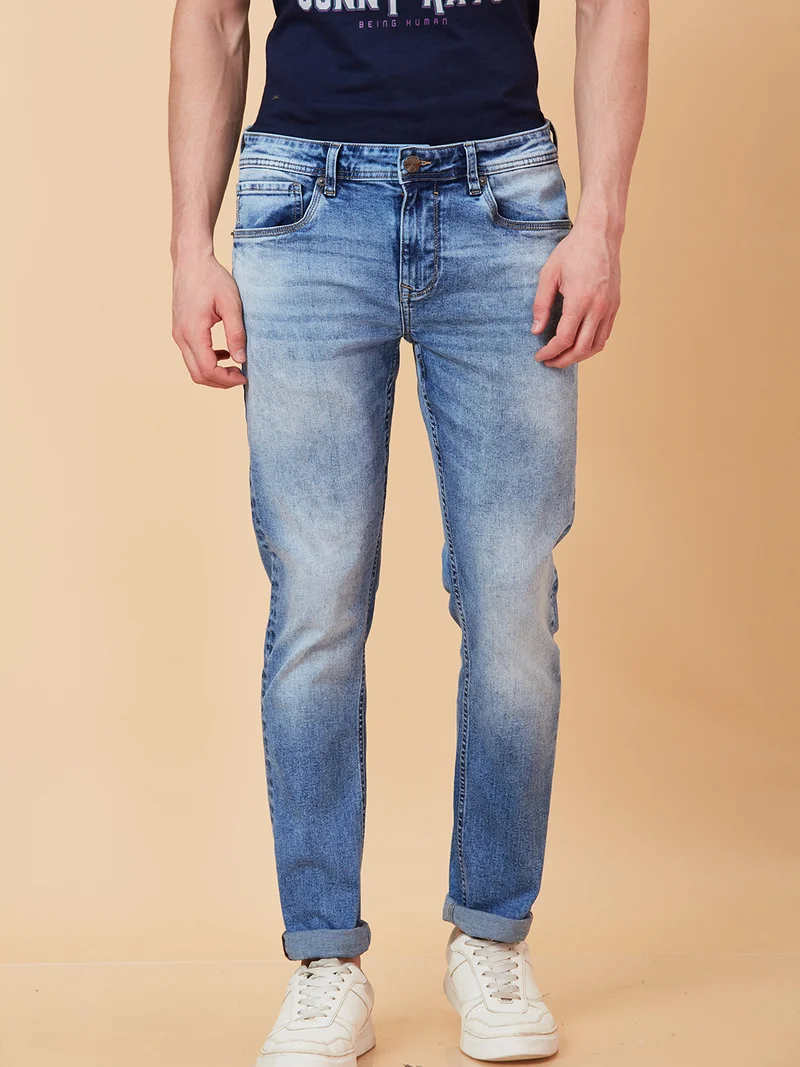 Being Human MID TONE Men Slim Fit Clean Look Heavy Fade Jeans for Men | Best Price UAE