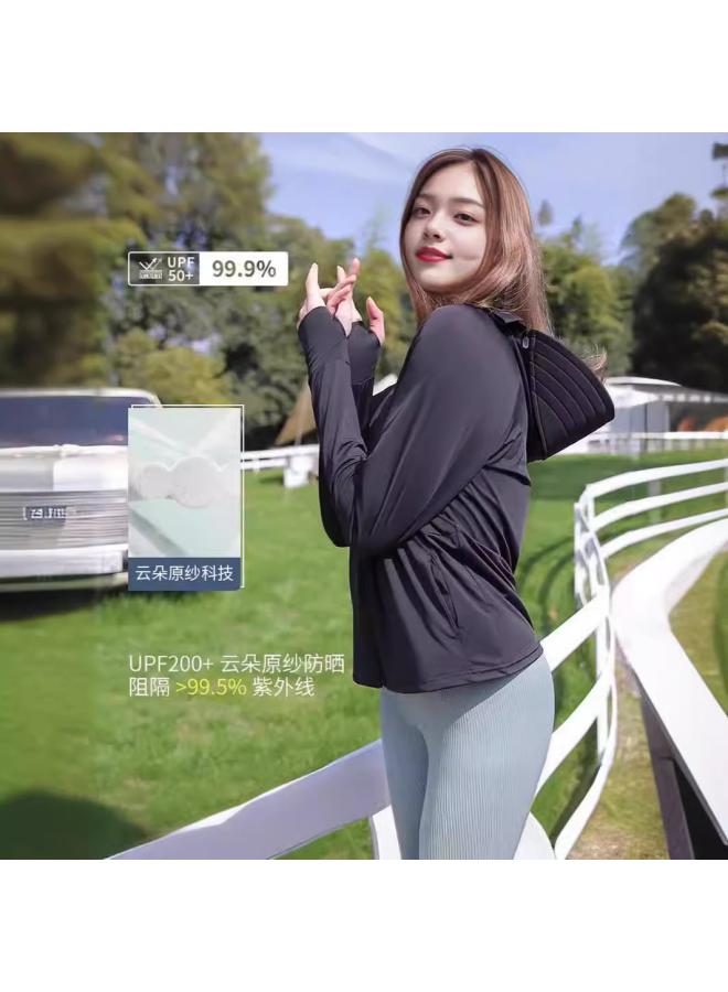 رحلة جوية ملابس صيفية واقية من الشمس من خيوط الجليد للرجال والنساء، نفس القماش الرقيق والمنفَس والمتعدد الاستخدامات لصيد السماء والرياضات الخارجية، معطف ذو قلنسوة واقي من الشمس - Image 2
