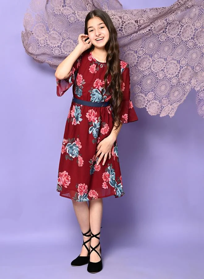 LILPICKS Floral Burgundy Dress