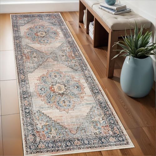 TOPRUUG Washable Runner Rug 2x6 - Hallway Runner Rug Kitchen Rugs and Mats Non Skid Washable Waterproof Carpet Runner for Living Room Bedroom Bathroom (Blue, 2X6) - Image 1
