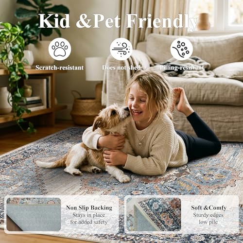 TOPRUUG Washable Runner Rug 2x6 - Hallway Runner Rug Kitchen Rugs and Mats Non Skid Washable Waterproof Carpet Runner for Living Room Bedroom Bathroom (Blue, 2X6) - Image 4