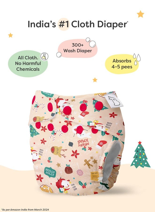 SuperBottoms Freesize UNO - Christmas Print Cover + DryFeel Magic Pad | Waterproof Cloth Diaper | Reusable, Stay-Dry & Eco-Friendly | Rash Free Diaper - Image 2
